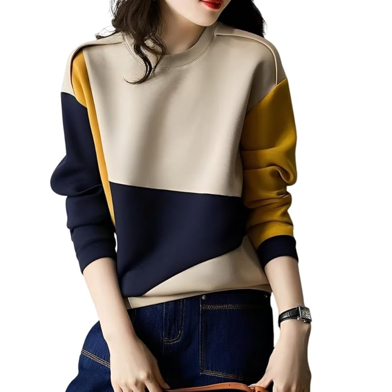 

[RREMN] Color scheme sweatshirt switching long sleeve pullover Beautiful tops ladies autumn winter (JP, alphabet, L, beige) [product]