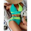 Kontrastfarbiger 2-teiliger Bikini, Neckholder V-Ausschnitt Lagen-Badeanzüge mit hohem Beinausschnitt, Damen Bademode & Kleidung