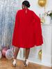 AOMEI Party Dresses for Women Stand Collar Pleated Cape Sleeve Loose Midi Dresses Elegant Lady Evening Wedding Birthday Events Red Outfit