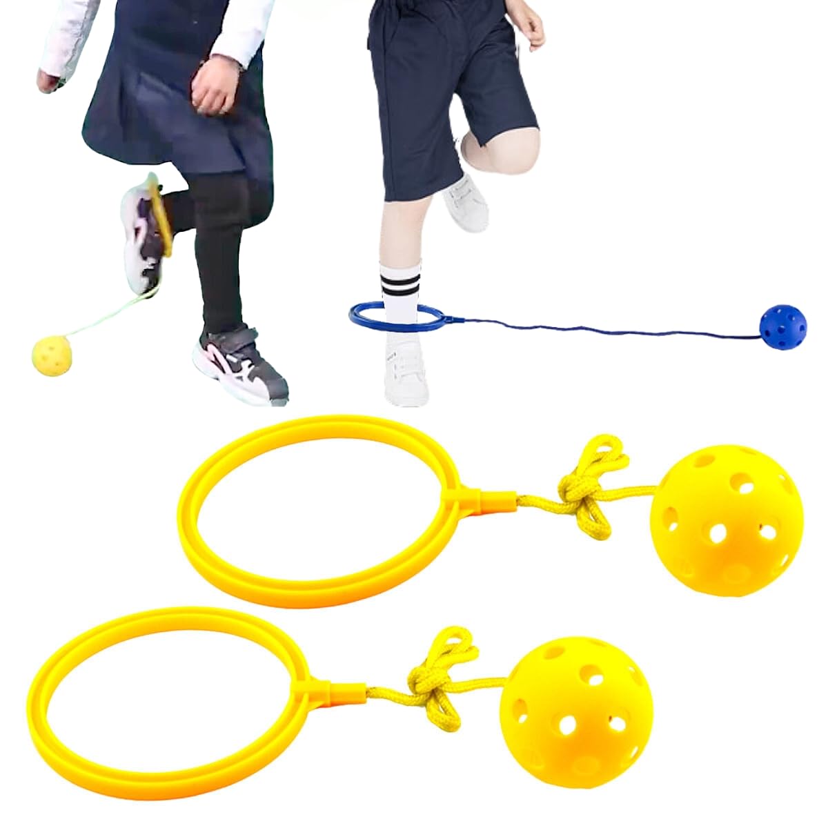 SALUDABLE Skip Ball Hopping Ball Outdoor Play Park Toy Jumping Ball Camping (Yellow 2-Pack)