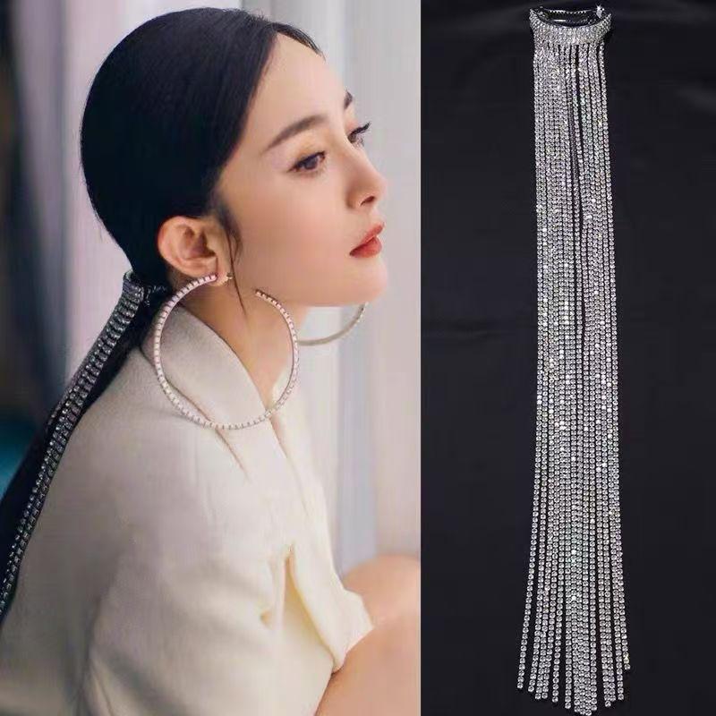 Yang Mi Rhinestone Tassel Hair Clip Headband - Sparkling Korean Style Ponytail Accessory