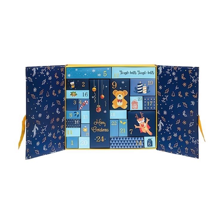 

24 Day Christmas Count Down Calendar Reusable Paper Boxes Holiday Decoration For Candy Gifts Family Tradition Activity синій