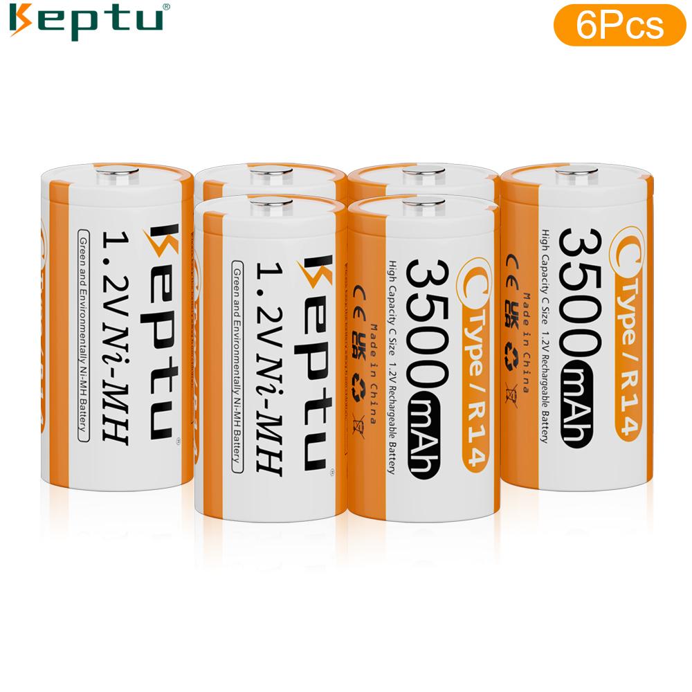 KEPTU 3500mAh 1.2V C Size Ni-MH Rechargeable Battery with Low Self Discharge for Household Flashlight Water Heater Toy