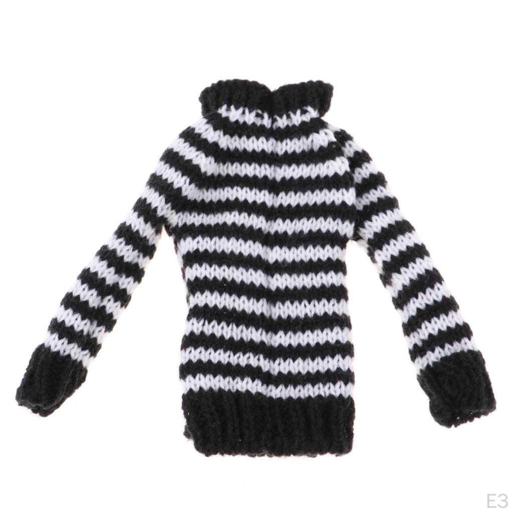 Fashion Girl Doll Outfit Off Shoulder Stripe Wool Knitted Sweater For