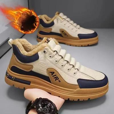 Botas cálidas para hombre, botines deportivos suaves antideslizantes, botas cortas con plataforma para exteriores para hombre, zapatos casuales de algodón con cordones de felpa de diseñador
