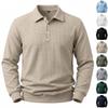 Men S Waffle Knit Long Sleeve Polo Shirt Loose Fit Casual Spring Autumn