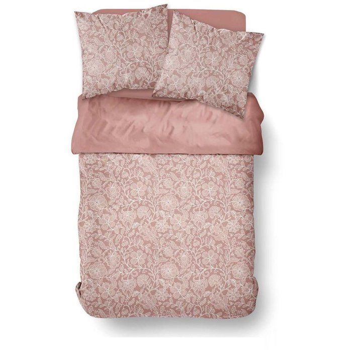 Parure de Lit - 260 x 240 cm - Coton Imprimé Floral Vieux Rose - TODAY SUNSHINE