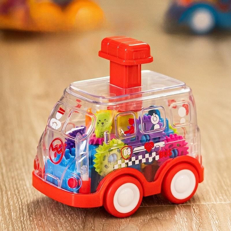 Plastic Inertia Gear Car Toy For Kids With Press Button And Visual Development