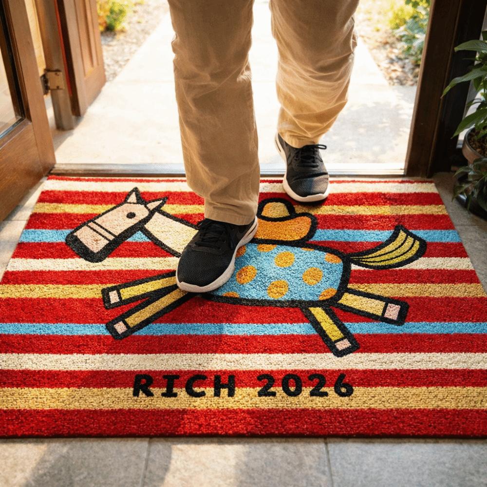 Cute Anti-slip Chinese New Year Doormat Stain Proof Cartoon Horse Pattern Carpet Wear-Resistant Red Entrance Mat Home Decor