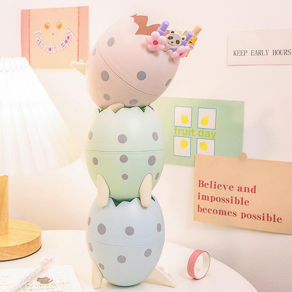 Kids Egg Shape Pen Holder Adorable Cartoon Replacement Dotted Solid Color Pencil Glue Container Organizer Birthday Gift