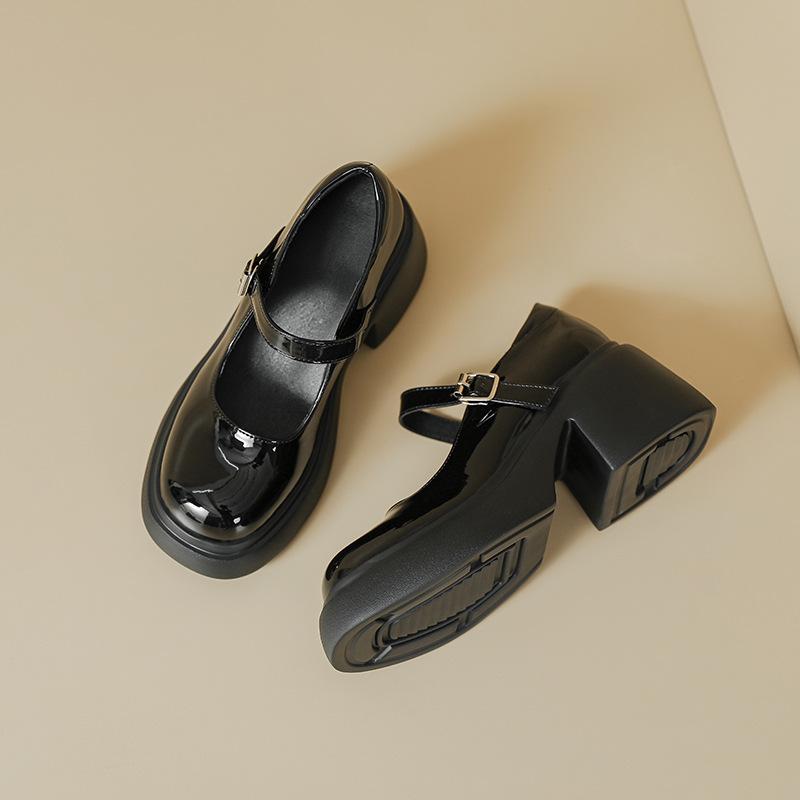 Mary Jane Shoes Women's Platform 2025 New One-word Buckle Strap Small Leather Shoes High Heels College Style Jk Uniform Single Shoes Women