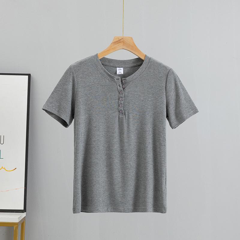 Sommer-T-Shirt für Damen aus Baumwolle, modische Qualität, S-3XL, mit Knöpfen, lässiges T-Shirt mit kurzen Ärmeln, gemütliches, atmungsaktives Oberteil
