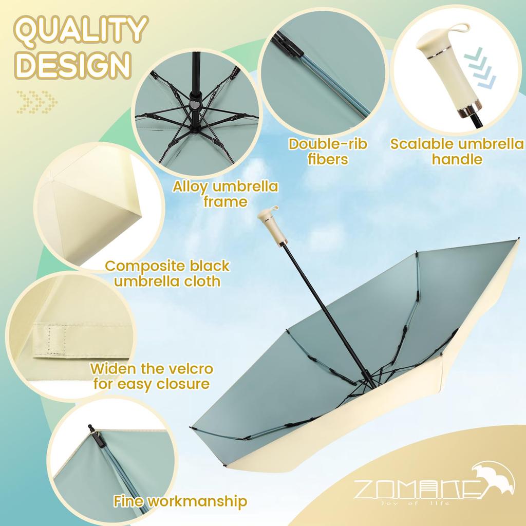 ZOMAKE Folding Ultra Extendable Handle UV Light Heat UV For Rain or Storage Case Included Parasol, Lightweight, Compact, Design, UPF50+ Protection,