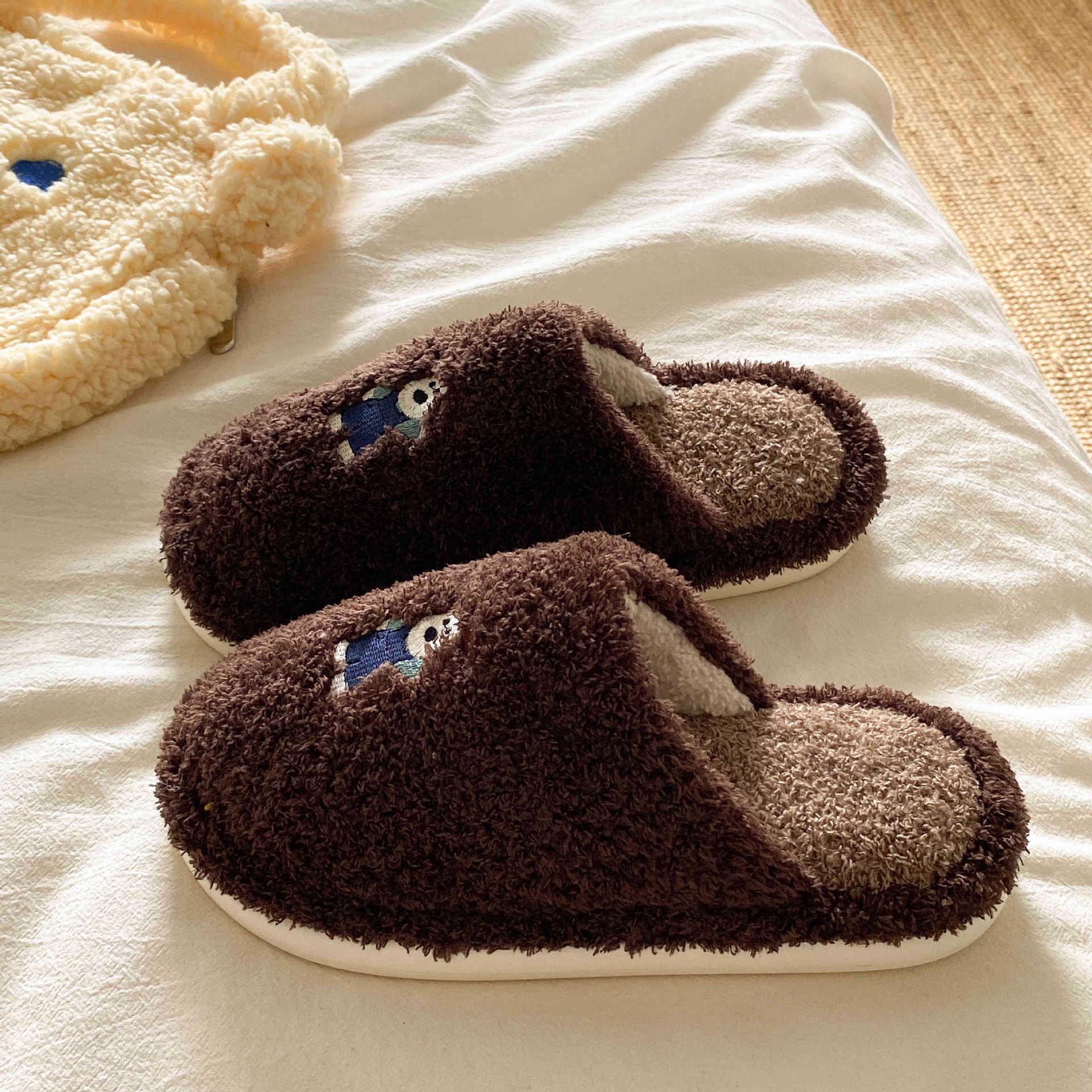 

Мужские и женские пушистые вышитые тапочки-щенки - Теплые, износостойкие, повседневная обувь для осени/зимы 44-45 (24.5cm, runs small) кофейный