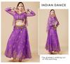 Fantasia de Apresentação de Dança do Ventre Indiana Huayu - Conjunto de Vestido de Manga Comprida de Chiffon para Mulheres
