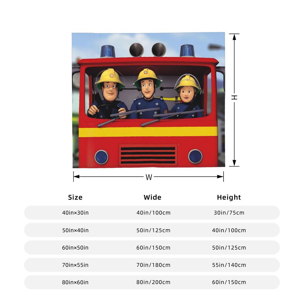 Fireman Sam Wool Blankets Firefighters Novelty Throw Blankets for Bed Sofa Couch 150*125cm Rug Piece