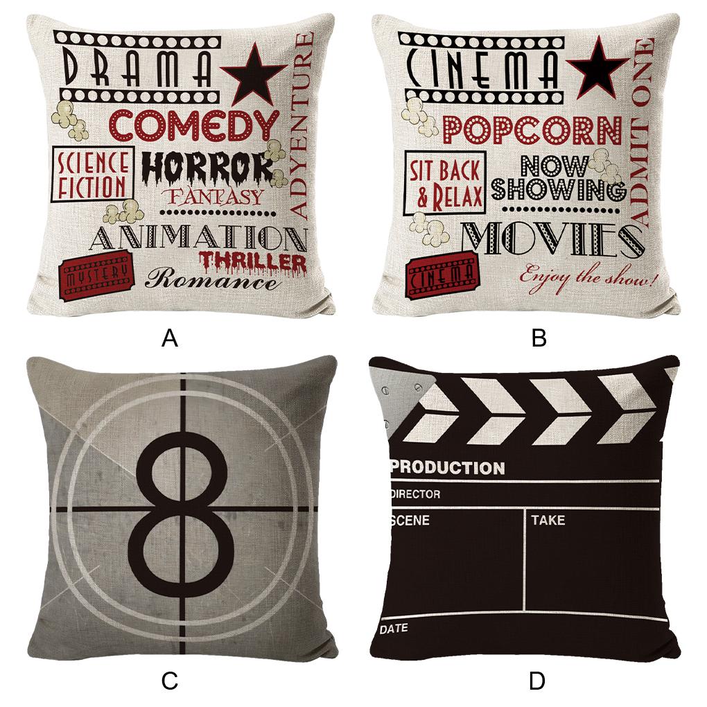 Cinema Pattern Letters Cushion Cover Easy To And Clean Premium Linen Home Decoration Cushion Cover