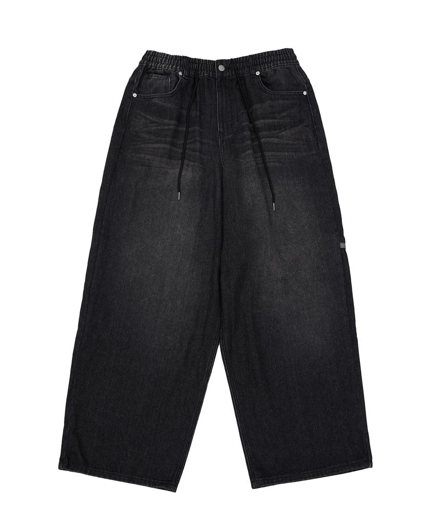 DOUBLE JD Back Pocket D-Embroidery Denim Pants (Black)