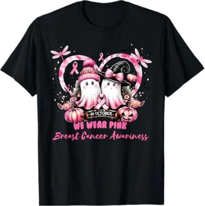 in October We Wear Pink Breast Cancer Heart Dragonflies T-Shirt 3XL