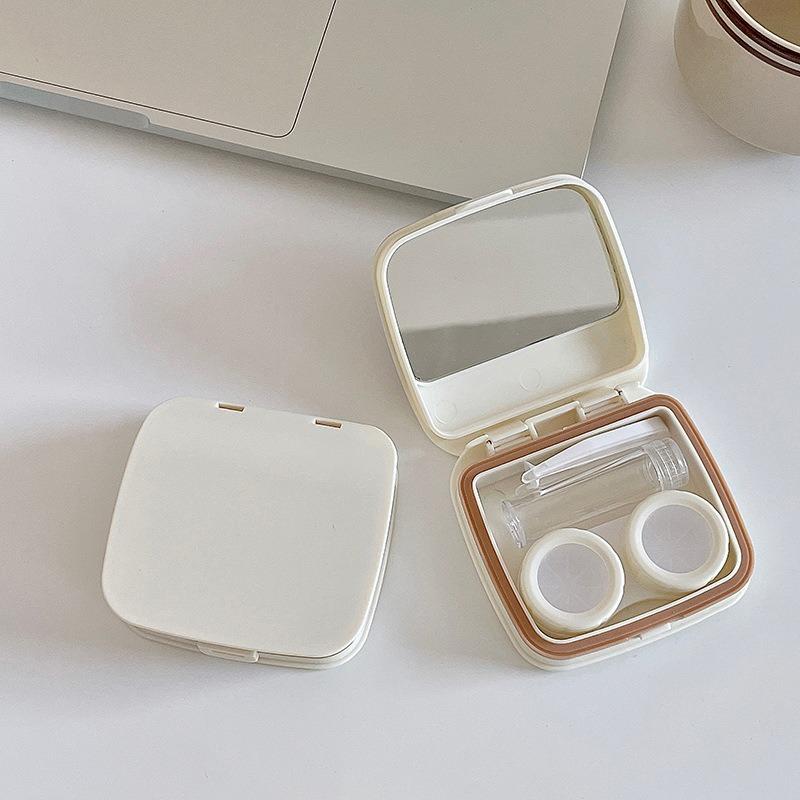 Mini Solid Color Contact Lens Case Contact Lens Container Girls Travel Holder Storage Eye Container with Mirror