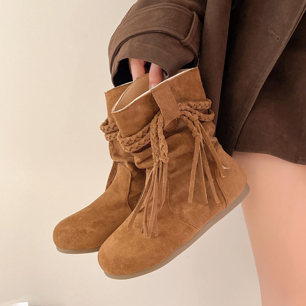 22 Herbst und Winter neue Ärmel runde Spitze mittelhoher Absatz Fee-Stil schöne Mode Stiefel Stiefel kurzer Schaft