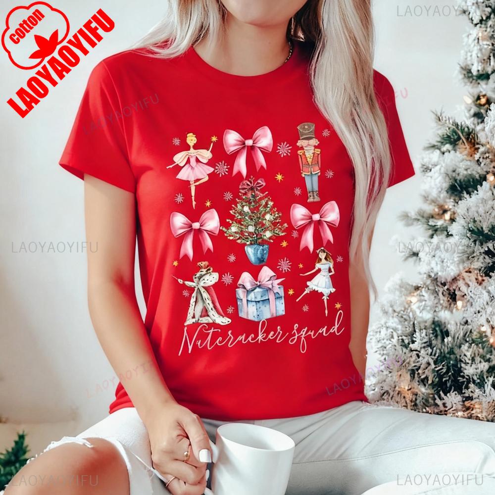 Christmas Nutcracker TShirt Christmas Sweatshirt Nutcracker Ballet TShirt Pretty Pink Bows Shirt Women Crewneck Short Sleeve S
