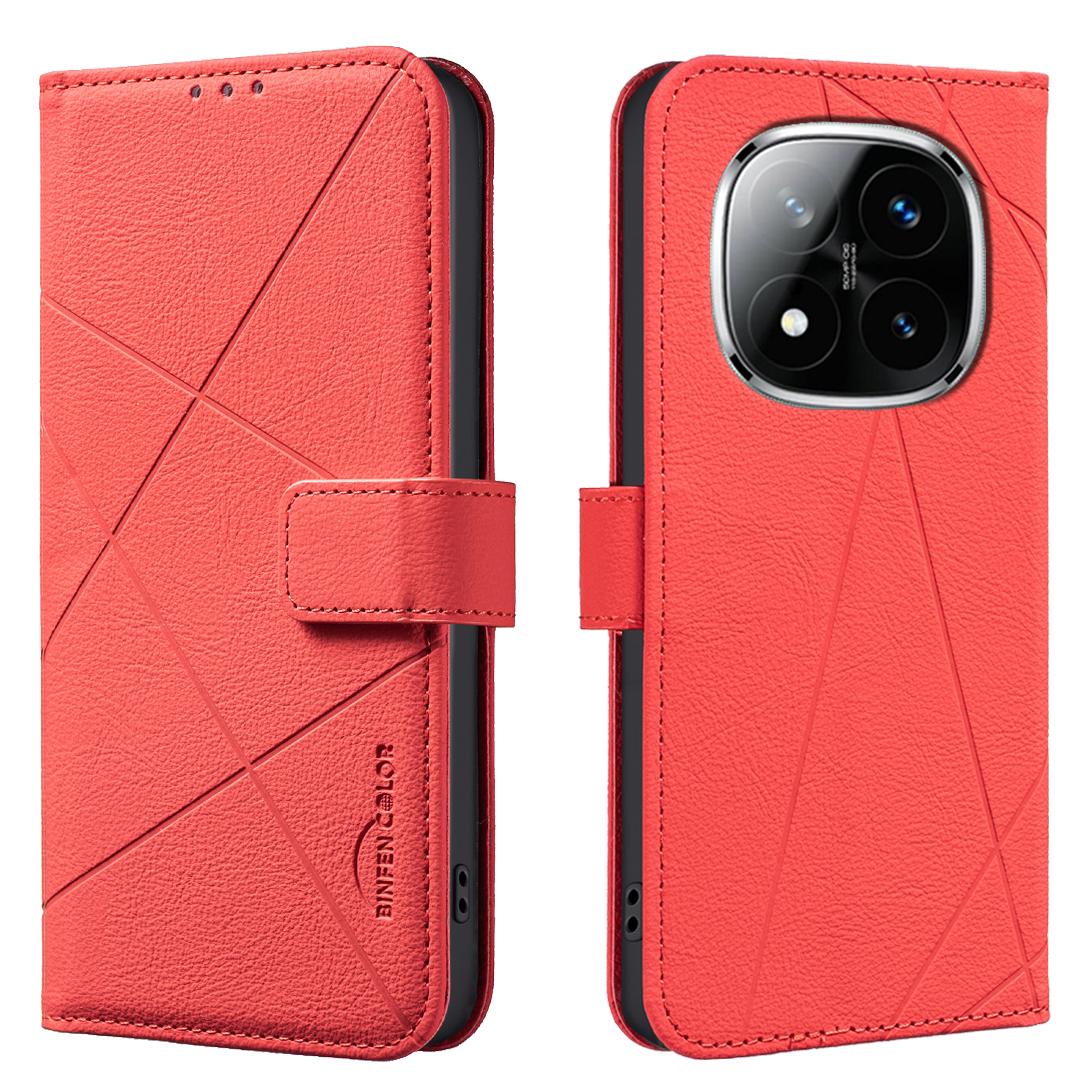 

For Xiaomi Redmi Note 14 Pro+ 5G/Xiaomi Redmi Note 14 Pro 5G Case BINFEN COLOR BF35 Geometry Imprinted Leather Phone Cover RFID Blocking Wallet Stand Red