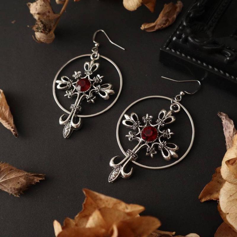 Retro Gothic Crystal Large Cross Pendant Earrings