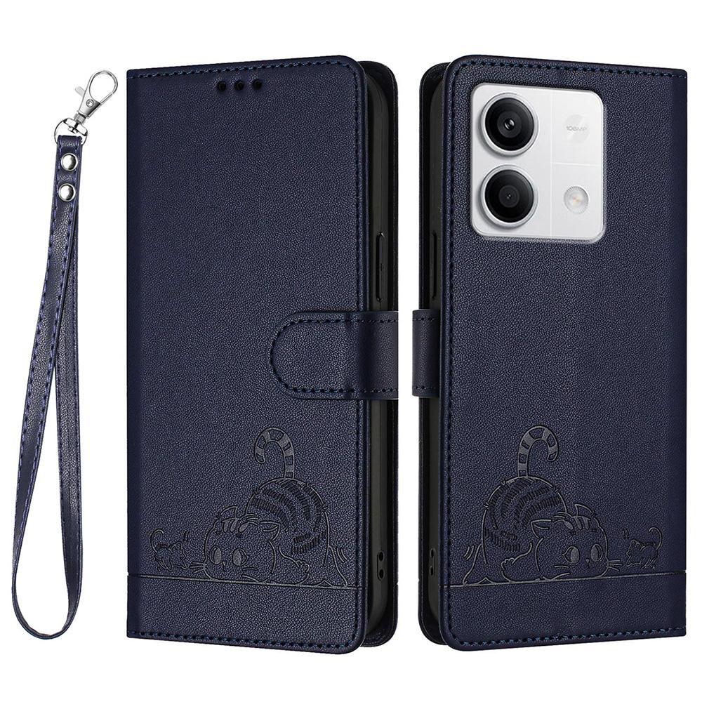 For Xiaomi Redmi Note 13 5G/Note 13 5G (China) Case with Strap RFID Blocking Leather Wallet Phone Cover Cat Mouse Pattern - Black