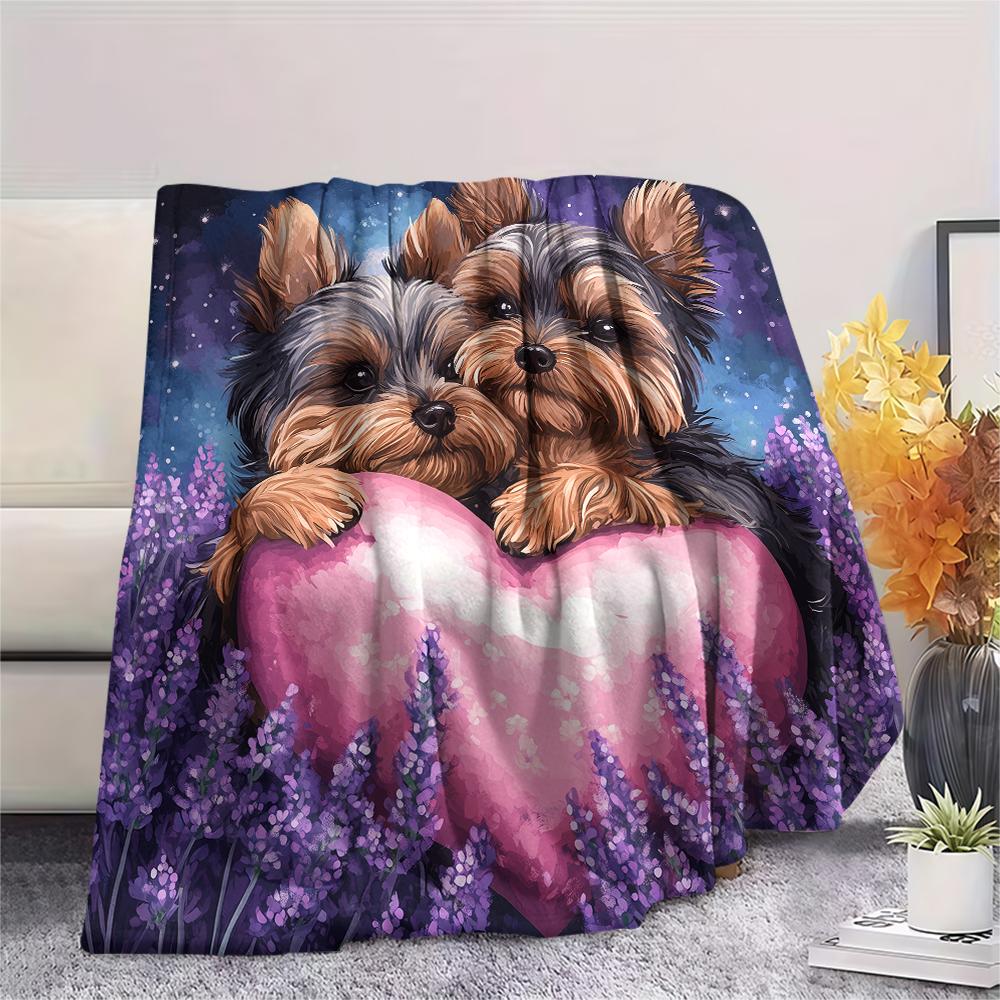 Yorkshire Terrier and Hearts pattern Flannel Blanket, High quality Comfortable for All Seasons, Home Decor, Warmth and Comfort, Perfect for Gifts.