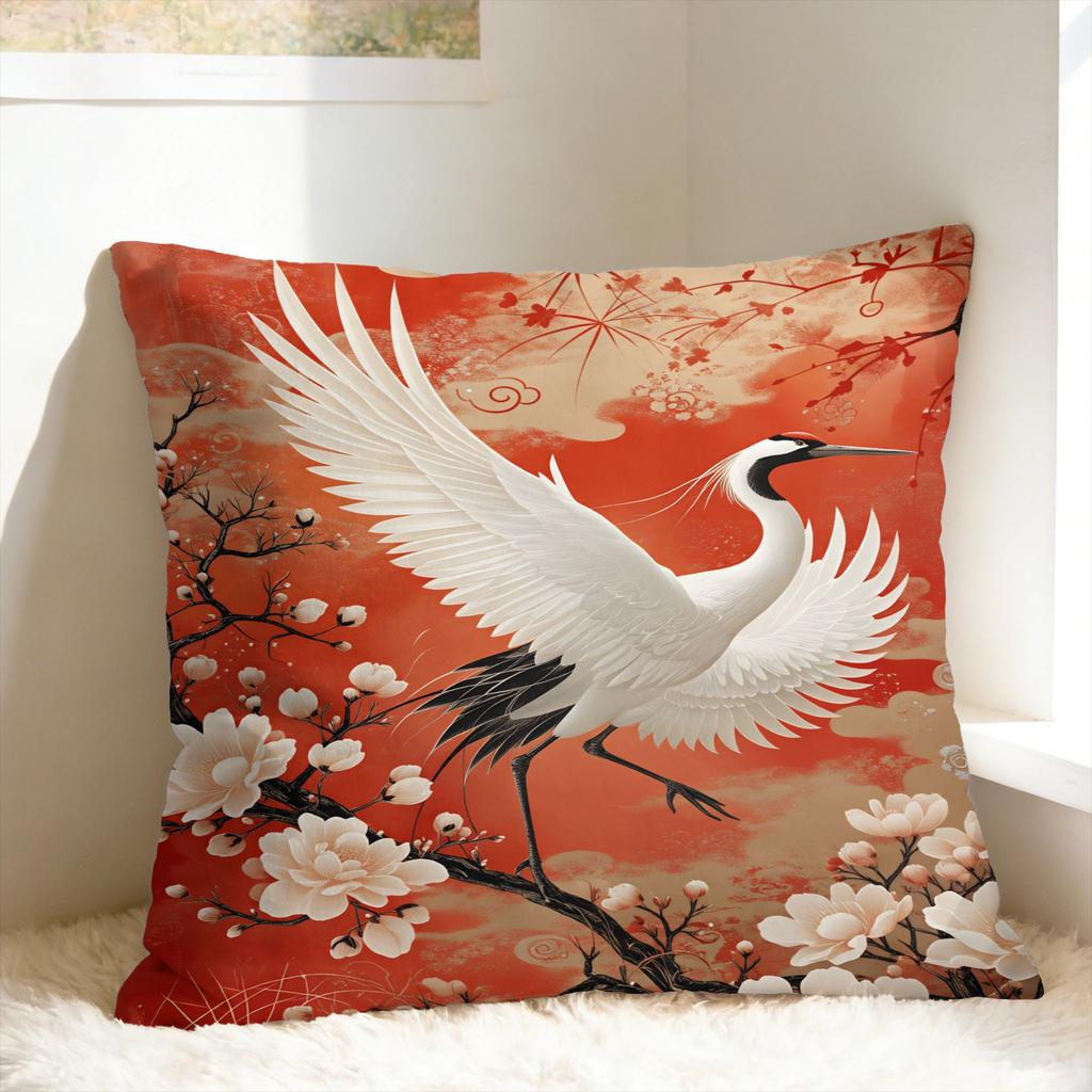 Chinese Style Crane & Pine Pillow Case Vintage Pillow Cover Custom Pillowcases For Sofa Couch Bed Living Room