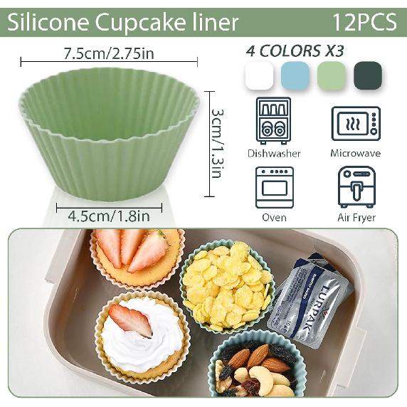 Silicone Baking Muffin Cups 12 Pack,Food-Grade Non-Stick Muffin & Cupcake Liners,Wrapper Cups Holders for Muff, Cupcakes, and Candies Standard Size