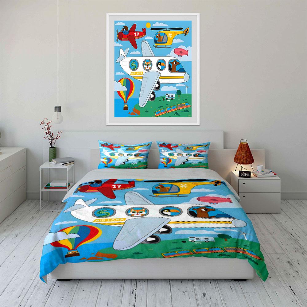 Various vehicles and animal passengers Print Soft Comfortable Duvet Cover Bedding Set Included 1*Duvet Cover 2*Pillowcases