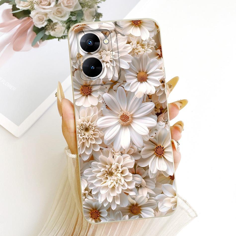 For Realme V30 V30t RMX3618 RMX3619 Cute Cat Flower Cartoon Phone Case For RealmeV30 V30T 5G Soft Silicone Cover Bumpers