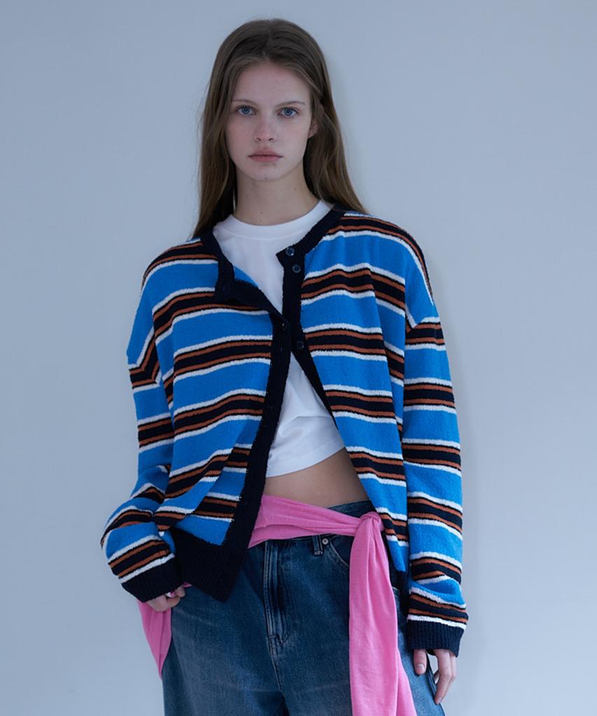 Lartigent L23 Übergroßer Strickcardigan mit Streifen(Marine)