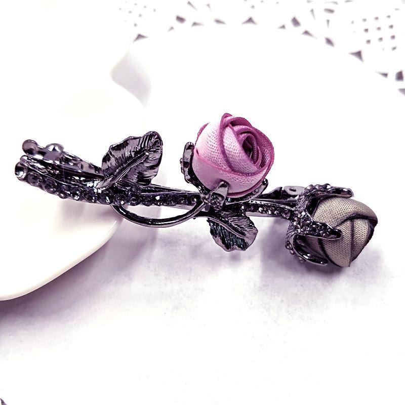 Rhinestone Leaves Barrettes Women Rose Flower Crystal Graceful Ponytail Holder Hair Accessories Hair Clip Female  Jewelry