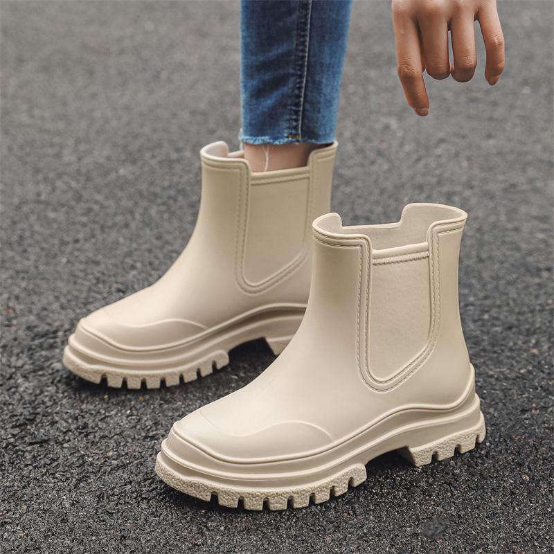 Bottes de pluie courtes imperméables pour femmes, doublées en polaire et antidérapantes en PVC