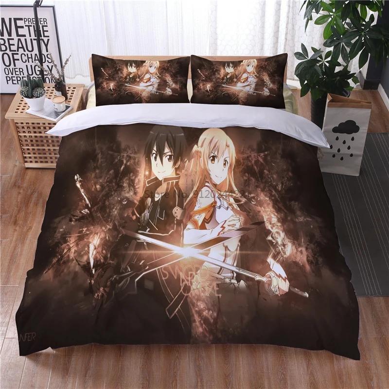 Cartoon Sword Art Online 3D Bettwäsche-Set Bedruckter Bettbezug Kissenbezug Bettzeug Twin Full Queen King Erwachsene Kinder Bettwäsche