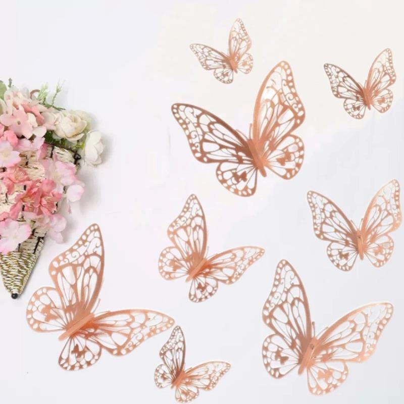 12 Pcs/lot Hollow Gold Colorful 3D Butterflies Wall Sticker Kid Room Wedding Decoration for Bedroom Party Home Decor Living Room