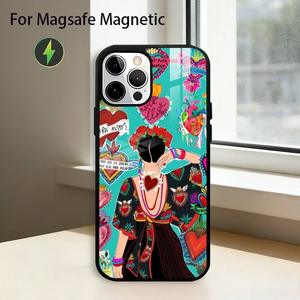 

Fashion FridaS-S K-Kahlo Phone Case For iPhone17,16,15,14,13,12,11 Plus,Pro Magnetic For Magsafe Wireless Charging iPhone14PROMAX