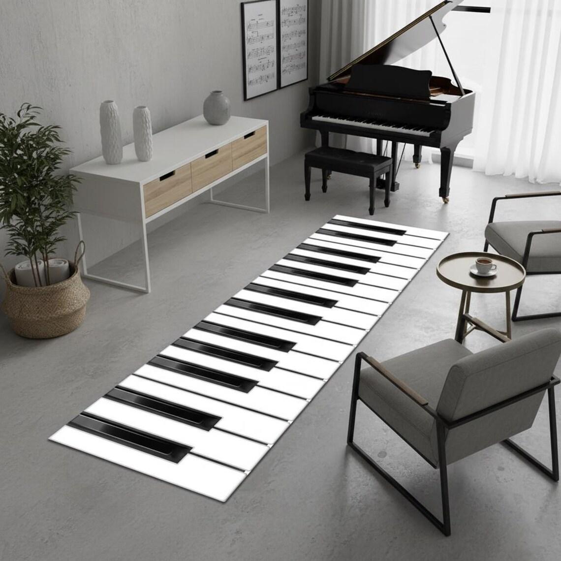 Piano Keys Runner Rug Musical Notes Corridor Carpet Non-slip Black White Floor Mat for Hallway Music Room Kitchen Home Decor 40x120cm