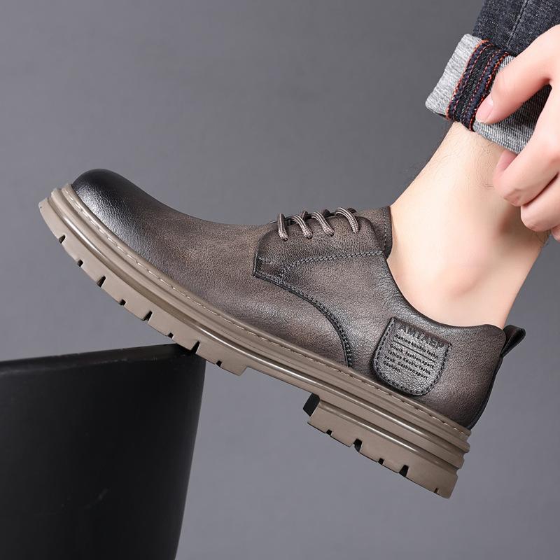Spring Autumn Cow Leather Platform Shoes for Men New Designer Causal Solid Color Men's Dress Shoes Ankle Boots Male