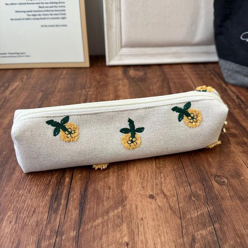 1Pcs Embroidered Exquisite Pencil Box with Retro Multi Color Pattern Details Stationery Storage Student Supplies