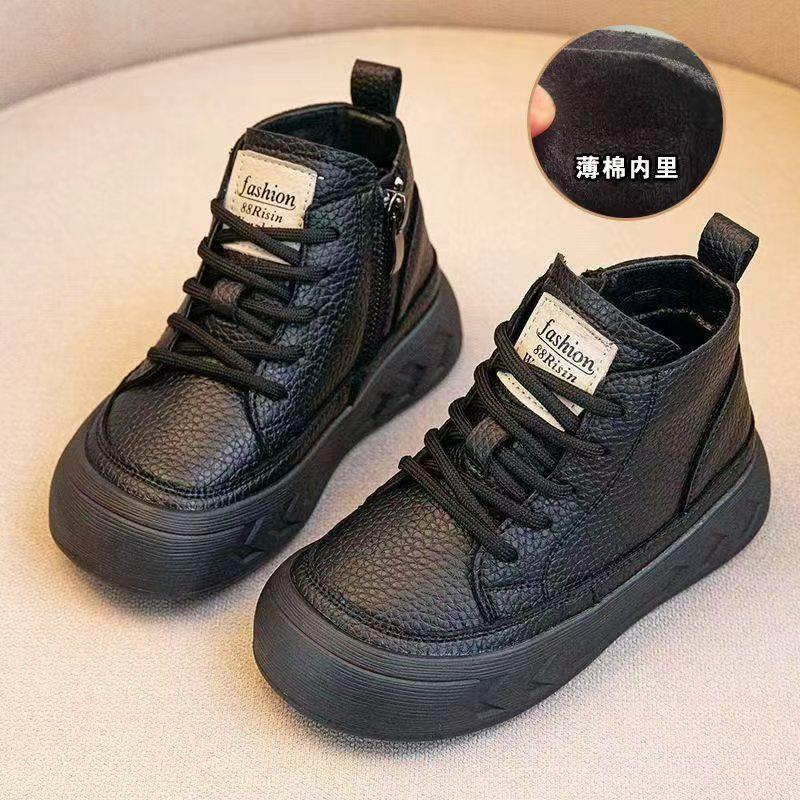 Warme Baumwollstiefel für Kinder Winter Kinder Baumwoll-Kurzstiefel mit Fleecefutter Jungen Lederstiefel