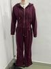 2025 Autumn/Winter European & American Solid Color Hooded Zip-Up Top and Wide-Leg Pants Set
