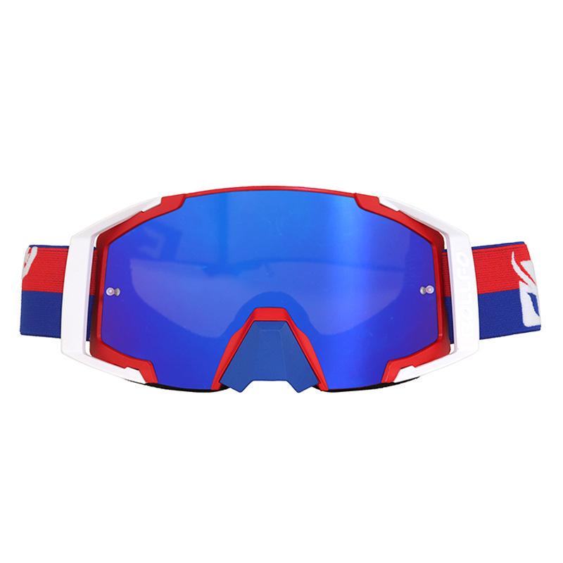 

New black full-frame windproof ski goggles, off-road helmet goggles with transparent lens set, motorcycle goggles Red and blue framed blue