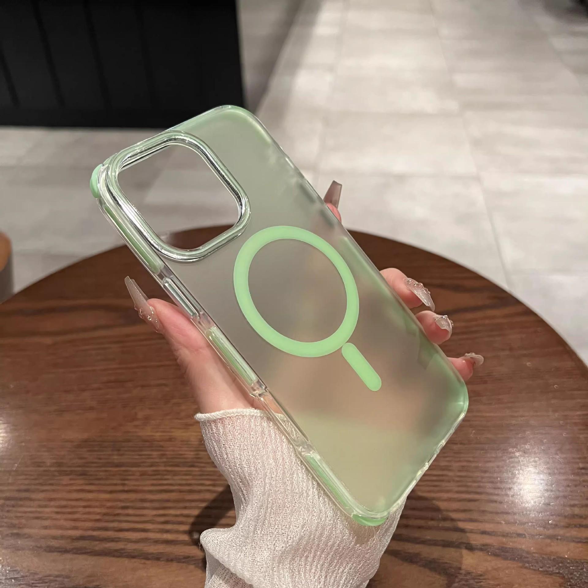 

Матовое ощущение кожи Подходит для iPhone16proMax Магнитная зарядка Чехол для мобильного телефона Двухцветный Apple 15 Противоударный 14 Защитный чехол iPhone13 зелёный