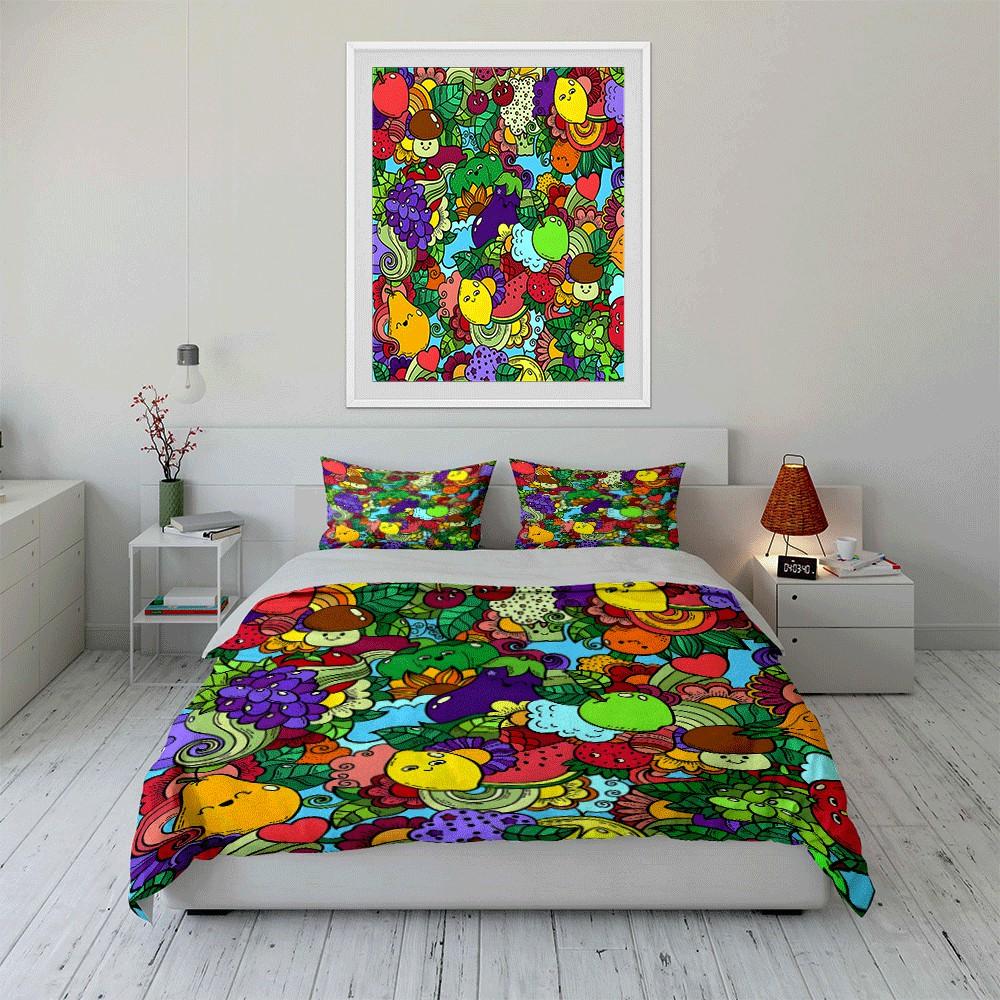 Colorful Fruits and Vegetables Artwork Exquisite three-piece bedding set gift for kids and adults