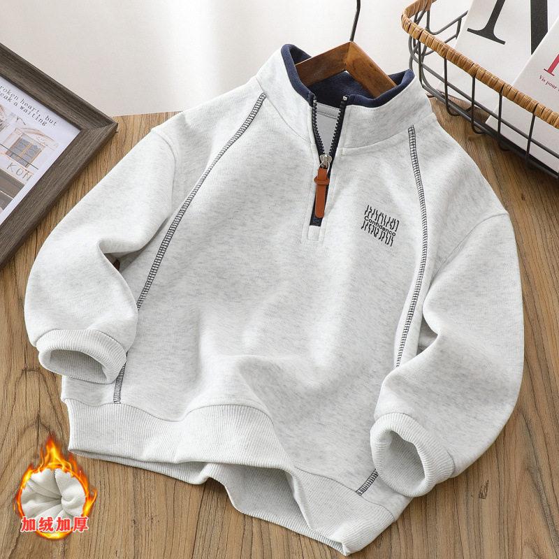 Boys Fleece Lined Half Zip Pullover Stand Collar Warm Sweatshirt Big Kids Long Sleeve Top