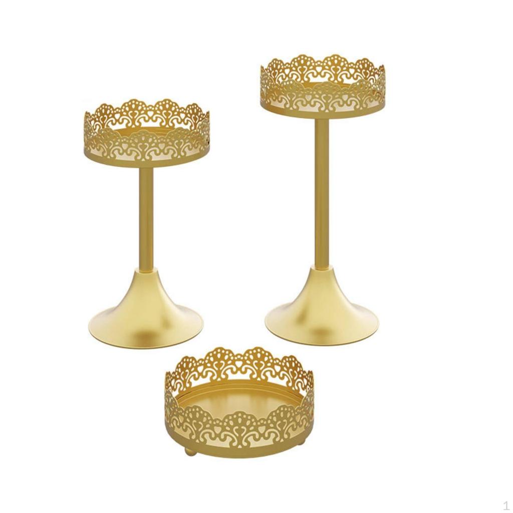 3 Pieces Golden Dessert Stand Wedding Decor Lace Edge Cake Ornate Cutout Design Pedestal
